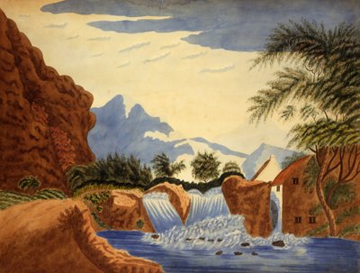 Bergszene und Wasserrad, ca. 1820-70 von . .