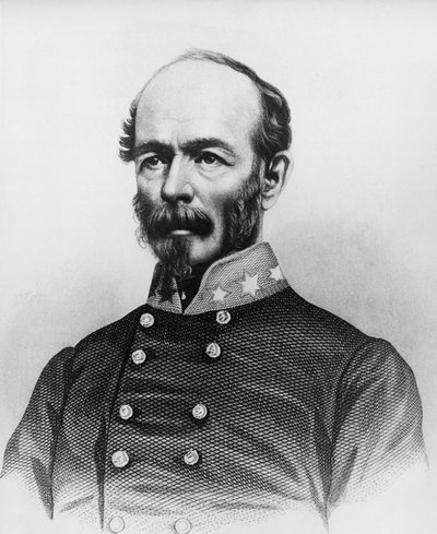 Porträt von Joseph Eggleston Johnston (1807-1891), amerikanischer Offizier während des Mexikanisch-Amerikanischen Krieges, der Seminolenkriege und des Amerikanischen Bürgerkriegs, Kupferstich von William Walcutt