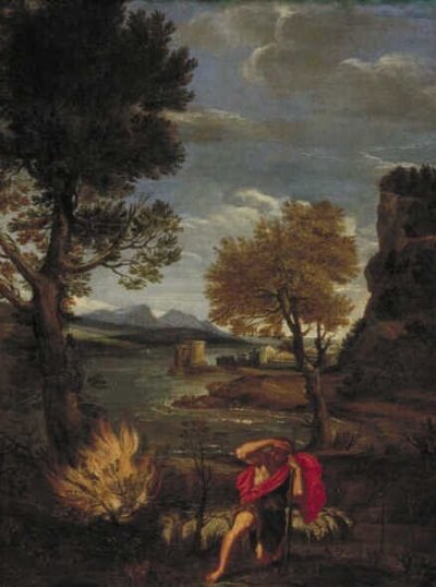 Landschaft mit Mose und dem brennenden Dornbusch von Domenichino
