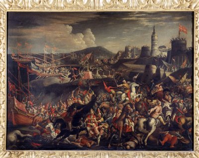 Angriff der Sarazenen auf die Insel Malta, verteidigt von den Johannitern im Jahr 1565 von Italian School