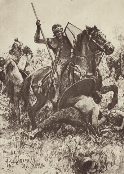 Hilfskavallerie greift germanische Stämme an von after Amedee Forestier