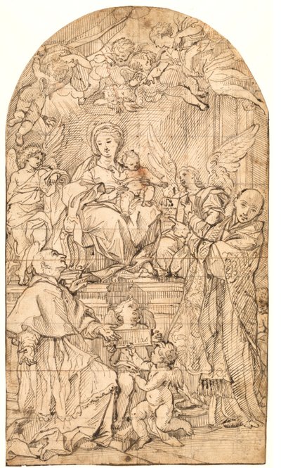 Die Madonna und das Kind auf dem Thron, flankiert von Engeln und den Heiligen Karl Borromäus und Ignatius von Loyola von after Carlo Maratti