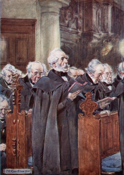 Sein lieber alter Kopf war über sein Gebetbuch gebeugt von after Charles Edmund Brock