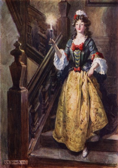 Mistress Beatrix läuft die Treppe im Walcote House hinunter, um Esmond zu begrüßen von after Charles Edmund Brock