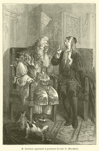 Herr Jourdain lernt den Buchstaben U auszusprechen, Moliere von after Emile Antoine Bayard