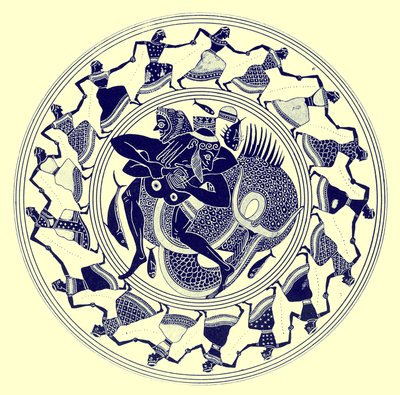 Herakles ringt mit Triton, Illustration aus Griechische Vasenmalereien von J. E. Harrison und D. S. MacColl, veröffentlicht 1894 von after English School