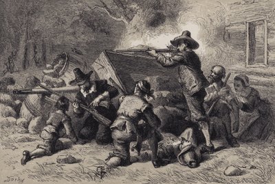 Virginier verteidigen sich gegen Indianer von after Felix Octavius Carr Darley