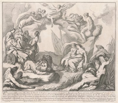 Die Prima Macchina für die Chinea von 1741: Allegorie der königlichen Pracht von after François Hutin Miguel de Sorellò