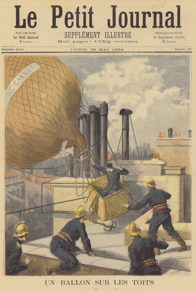 Ein Ballonabsturz auf den Dächern von Paris von after Frederic Theodore Lix