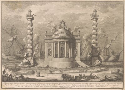 Die Prima Macchina für die Chinea von 1760: Der Tempel des Neptun von after Giuseppe Palazzi Giuseppe Vasi after Paolo Posi