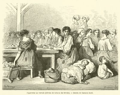 Zigarrenarbeiterinnen bei der Arbeit, Tabakfabrik von Sevilla von Gustave after Dore