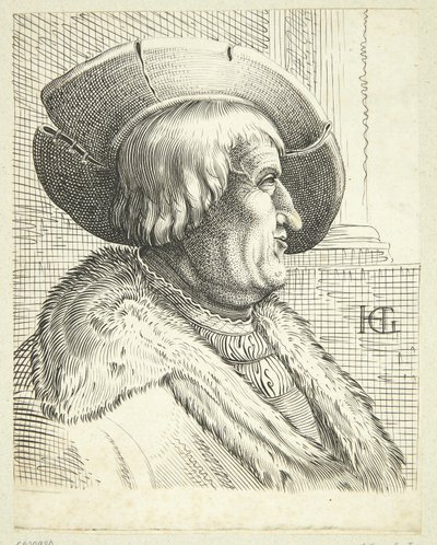 Fantasieporträt eines alten Mannes mit Hut im Profil von after Hendrick Goltzius