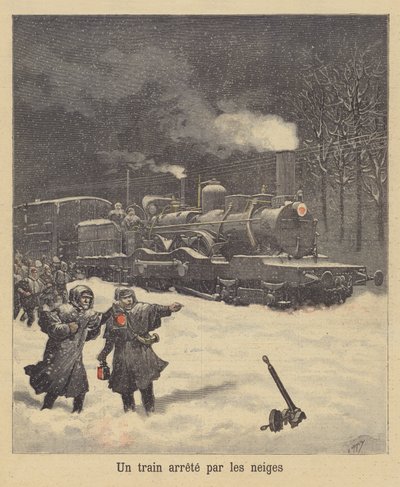 Ein Zug vom Schnee gestoppt von after Henri Meyer