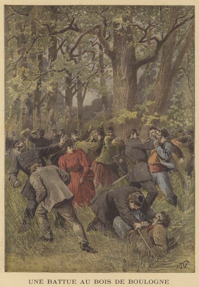 Konfrontation zwischen Polizei und Vagabunden im Bois de Boulogne von after Henri Meyer