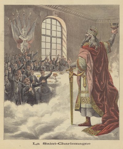 Studenten der Universität Paris stoßen auf Karl den Großen an von after Henri Meyer