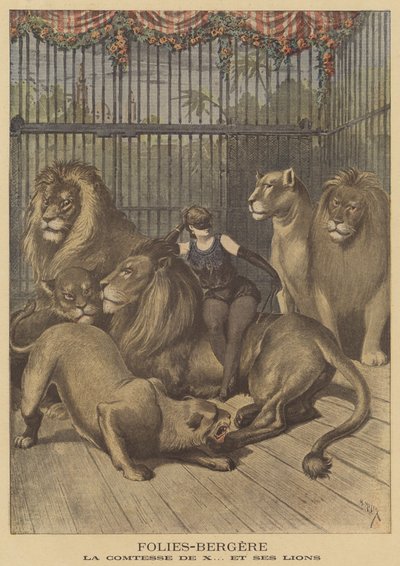 Die Gräfin von X und ihre Löwen im Folies-Bergère von after Henri Meyer