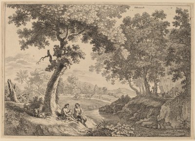 Satyrfamilie unter einem Baum sitzend von after Herman van Swanevelt