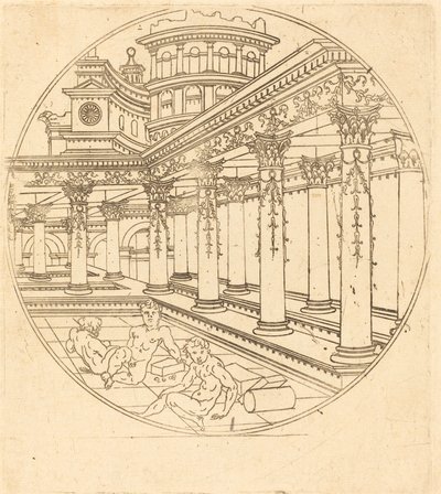 Drei Figuren in einer Galerie von after Jean de Gourmont I