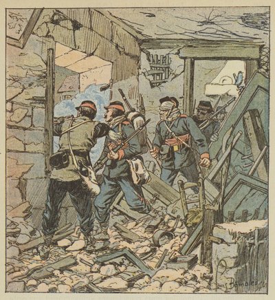 Alarm des 74. Mobiles in den Ruinen von Varize von after Louis Charles Bombled