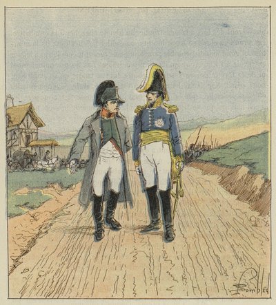 Auf dem Weg zur Insel Elba trifft Napoleon Augereau von after Louis Charles Bombled