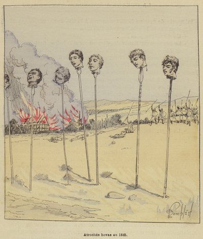 Gräueltaten der Hovas im Jahr 1845 von after Louis Charles Bombled