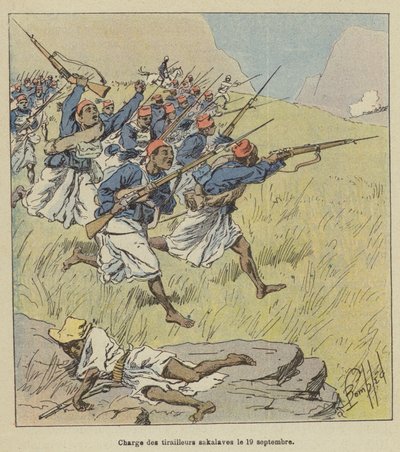 Angriff der Sakalava-Schützen am 19. September von after Louis Charles Bombled