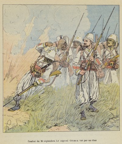 Kampf am 26. September, Korporal Gemaux durch eine Granate getötet von after Louis Charles Bombled
