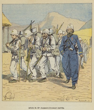 Trümmer des 40. Jägerbataillons evakuieren Andriba von after Louis Charles Bombled