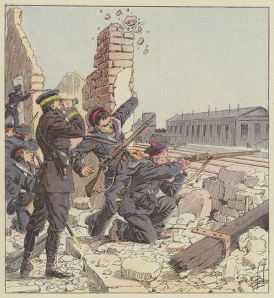 Verteidigung des Bahnhofs von Tien-Tsin durch Marineinfanteristen von after Louis Charles Bombled