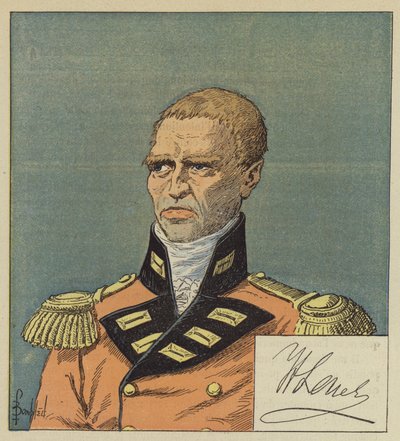 Hudson Lowe nach einer Zeichnung der Nationalbibliothek, Die Unterschrift von Lowe von after Louis Charles Bombled