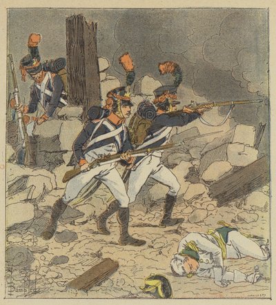 Der Kaiser schickte die Scharfschützen seiner Garde nach Aspern von after Louis Charles Bombled