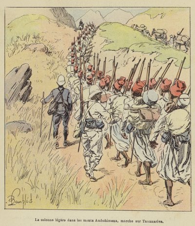 Die leichte Kolonne in den Ambohimena-Bergen, Marsch auf Tananarive von after Louis Charles Bombled
