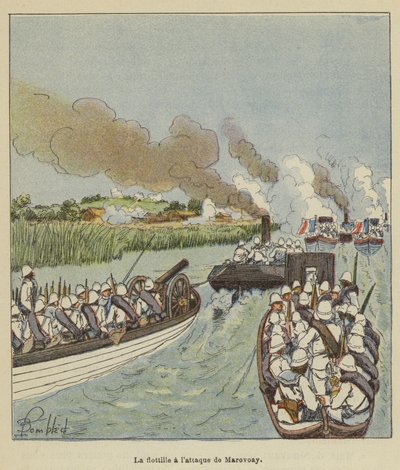 Die Flottille greift Marovoay an von after Louis Charles Bombled