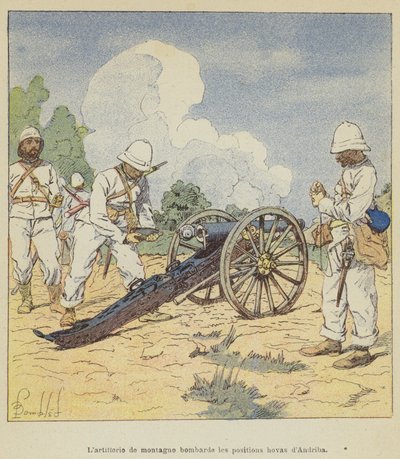 Gebirgsartillerie bombardiert die Hova-Stellungen in Andriba von after Louis Charles Bombled
