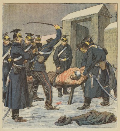 Der Bürgermeister von Villiers wird auf Befehl eines preußischen Offiziers blutig gepeitscht von after Louis Charles Bombled