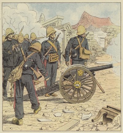 Die Franzosen schießen auf das Tor von Choum-Tsche-Men von after Louis Charles Bombled