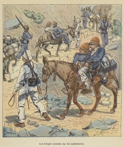 Die Verwundeten werden auf die Ambulanzen evakuiert von after Louis Charles Bombled