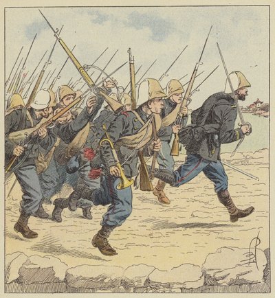 Marineinfanterie auf der Straße von Tien-Tsin von after Louis Charles Bombled