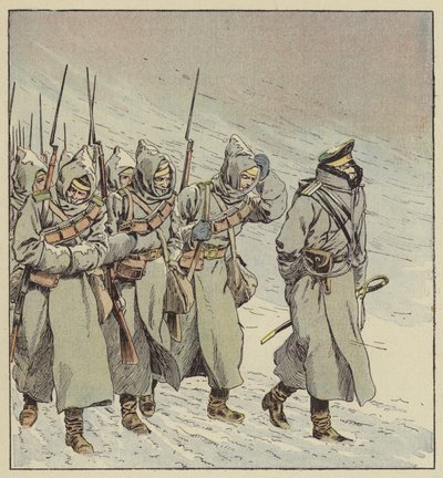Erzwungener Marsch der russischen Infanterie in der Mandschurei von after Louis Charles Bombled