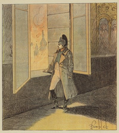 Napoleon betrachtet den Brand von Moskau von after Louis Charles Bombled
