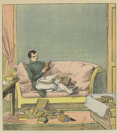 Napoleon durchsucht die Bücher, die ihm gerade geschickt wurden von after Louis Charles Bombled