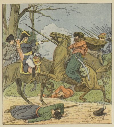 Napoleon überrascht in Brienne von den Kosaken von after Louis Charles Bombled