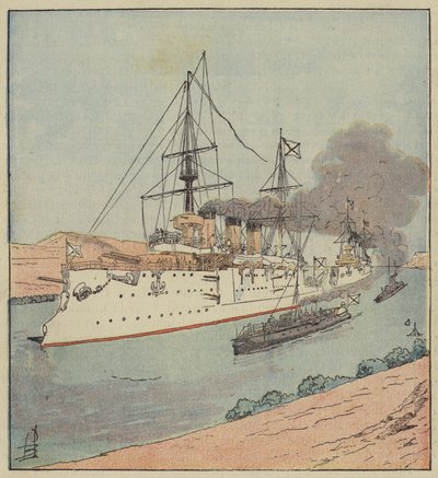 Russische Kriegsschiffe im Suezkanal von after Louis Charles Bombled