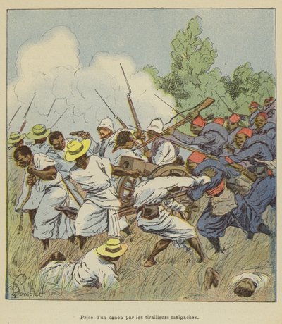 Eroberung einer Kanone durch die malagassischen Schützen von after Louis Charles Bombled