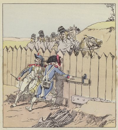 Ein Sergeant der Garnison von Saint-Georges erkennt die österreichischen Husaren an ihren neuen Mänteln von after Louis Charles Bombled
