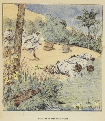 Eine Rast am Flussufer von after Louis Charles Bombled