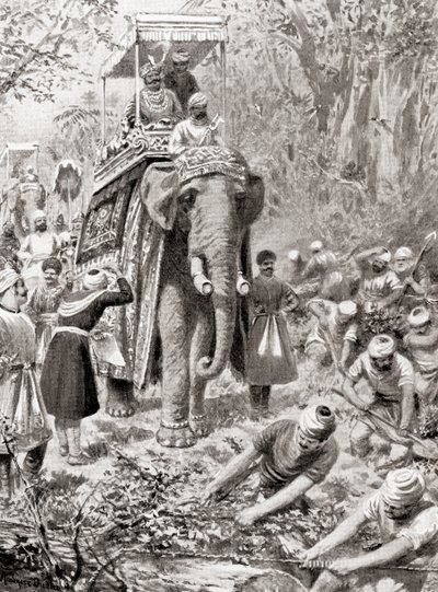 Eine Inspektion der Großen Nordstraße von Sher Shah Suri (heute die Grand Trunk Road), aus Hutchinsons Geschichte der Nationen, veröffentlicht 1915 von after Robert Dudley