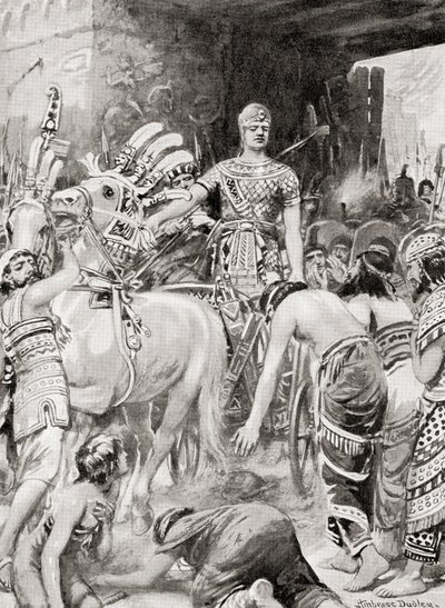 Psamtik I. von Ägypten betritt die Stadt Azotus oder Ashdod, aus Hutchinsons Geschichte der Nationen, veröffentlicht 1915 von after Robert Dudley