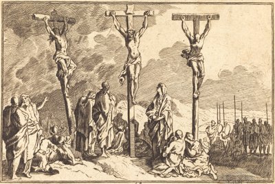 Die Jungfrau, der heilige Johannes und Maria Magdalena am Fuß des Kreuzes von after Sébastien Le Clerc I