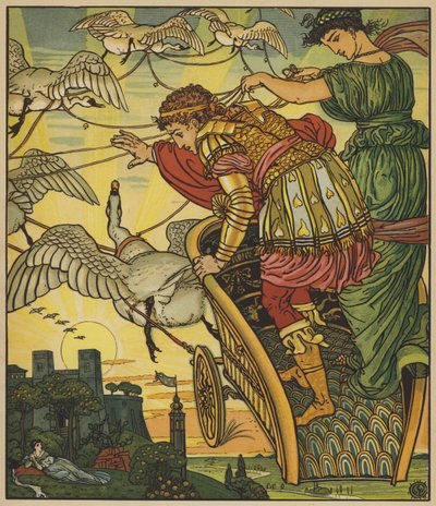 Die Wüstenfee entführt den König der Goldminen von after Walter Crane